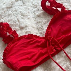Reformation Red Ruffled Bandeau